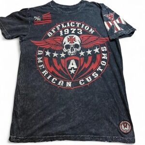 Affliction black red biker skull punk grunge tshirt size XL